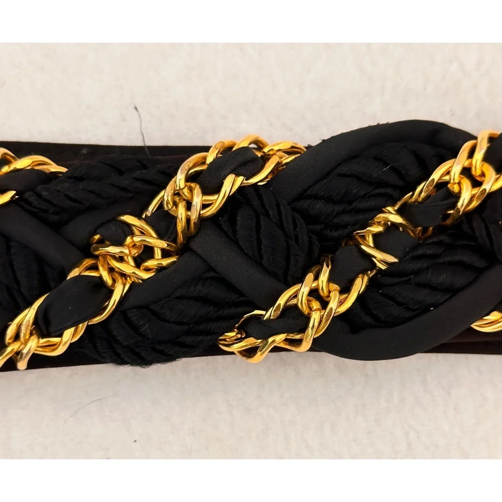 Ginnie Johansen Inc. Dallas 80's Vintage Black/Gold Braided Belt, M/L